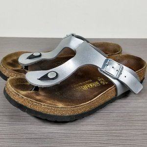 Birkenstock Gizeh Footbed Sandal, Silver Faux Leather, Womens Size 5-5.5 M / 36